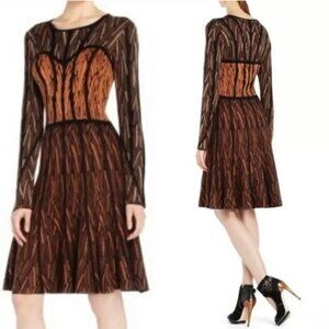 BCBGMaxAzria Kayla Fluted Skirt Silk Blend Knit Knee Length dress size M